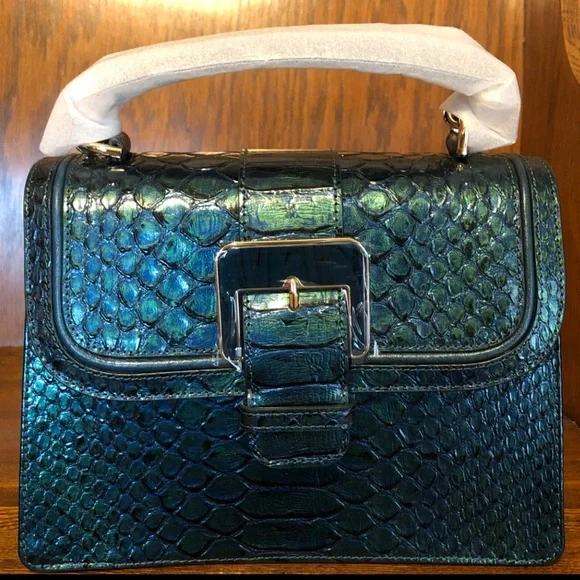 NWT-Brahmin-Small Hallie-Evergreen Kalopsia-TopHandle Satchel-SnakeEmbossed-$375 - Picture 2 of 16